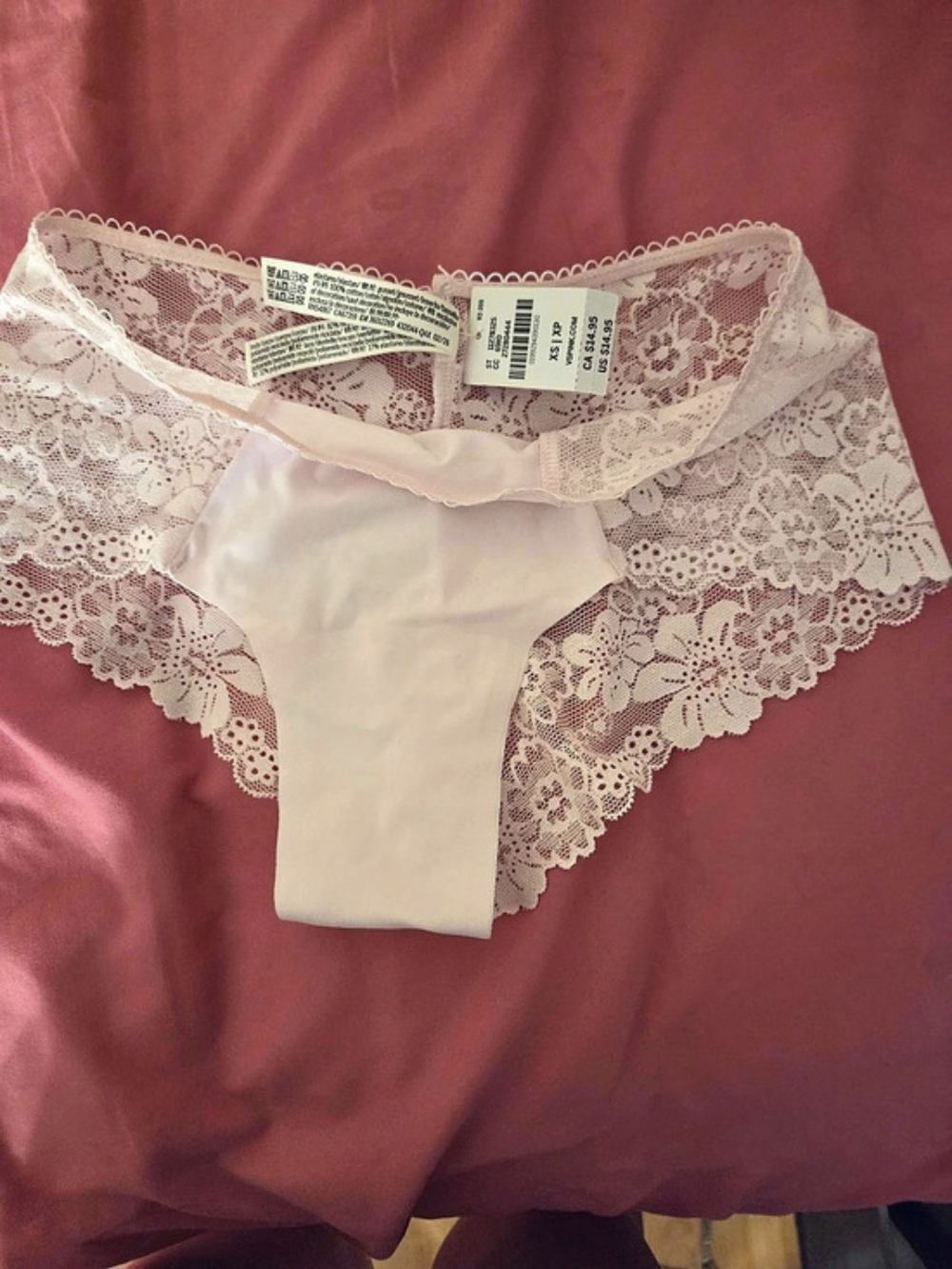 Victoria's Secret PINK Lace Bikini Panty in Pink & White Size XS NWT